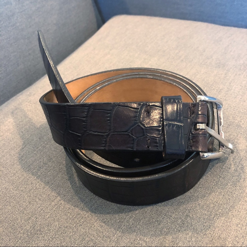 ERMENEGILDO ZEGNA Croc Embossed Leather Belt Italy - Picture 1 of 6